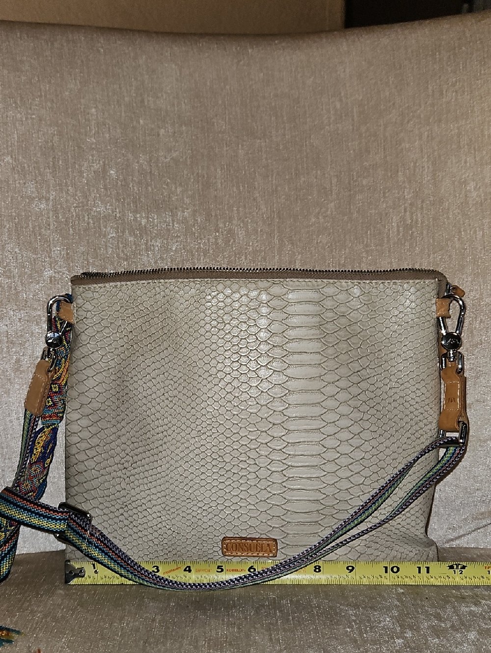 Consuela CreamThunderbird  Snake-Embossed Crossbody with Multicolor Strap